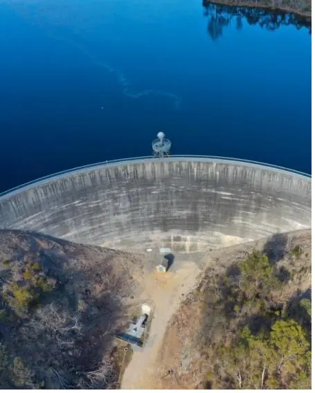 Aerial view over the Whispering Wall reservoir near Barossa Valley